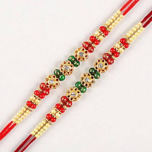 Set of 2 Charming Beads Rakhi and Kaju Katli Box Combo