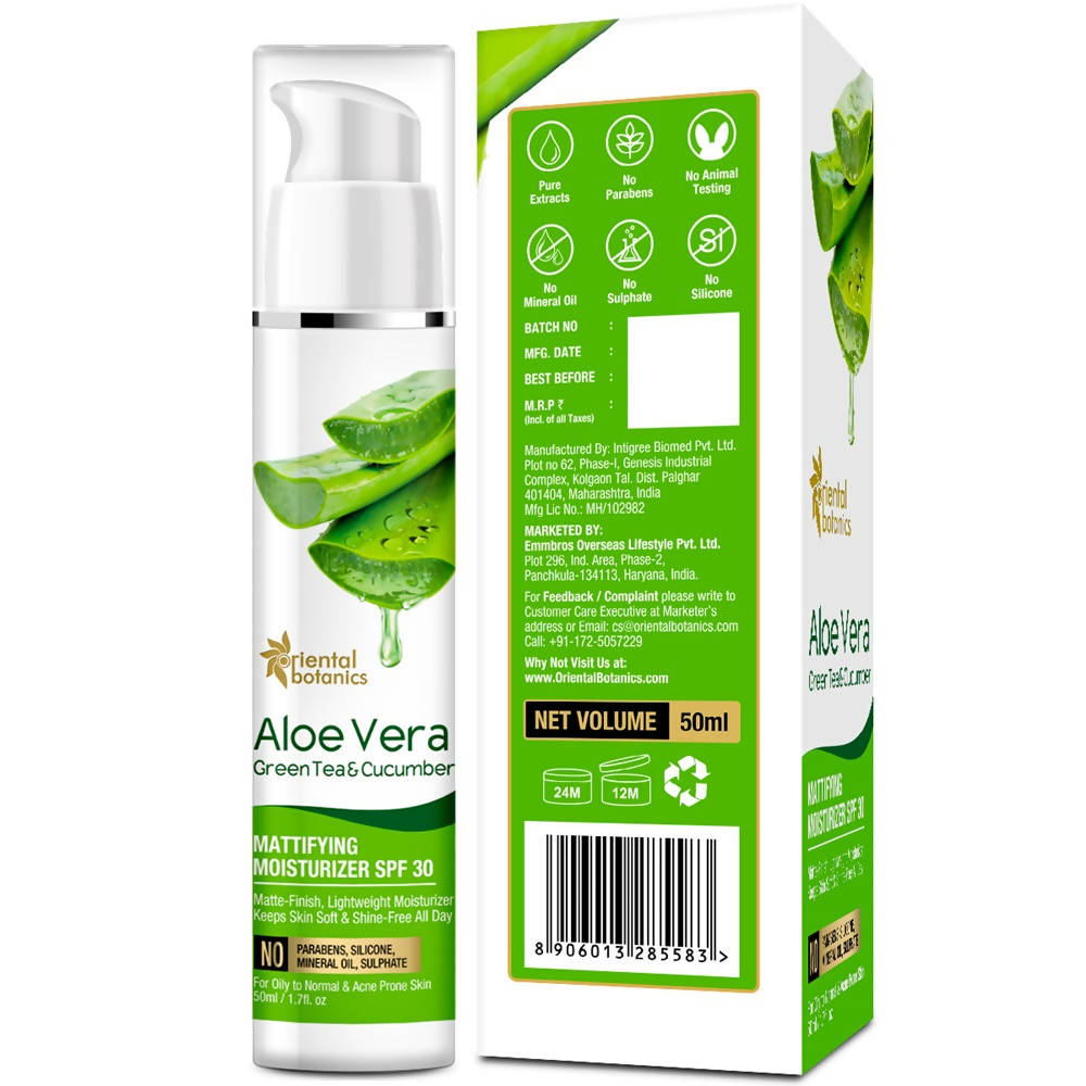 Oriental Botanics Aloe Vera, Green Tea & Cucumber Mattifying Moisturizer SPF 30