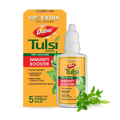 Dabur Tulsi Drops : 30ml (20ml + 10ml Free) | Contains Extracts of 5 Rare Tulsi | Boosts Immunity | Cough And Cold Relief | 100% Ayurvedic | Builds Respiratory Health - Vamzn#