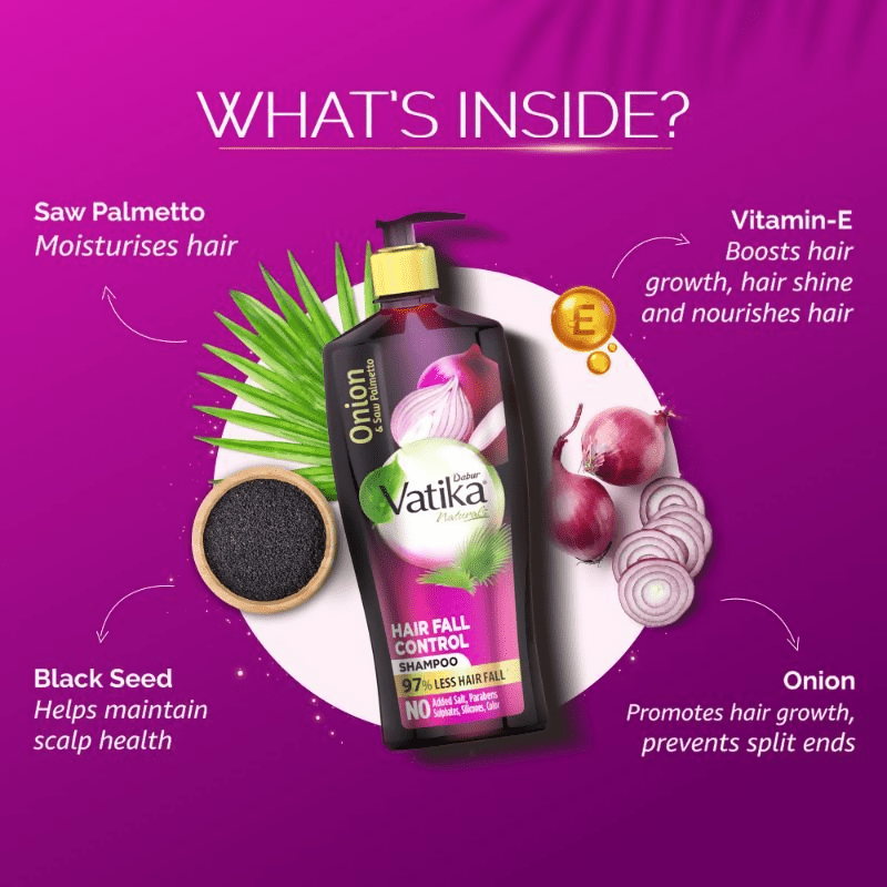 Dabur Vatika Naturals Onion & Saw Palmetto Hair Fall Control Shampoo - Vamzn#