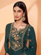 Dark Green Heavy Embroidered Sharara Suit - Vamzn#