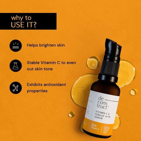 Deconstruct 10% Non - Irritating Vitamin C Face Serum For Glowing Skin|10% Vitamin C + 0.5% Ferulic Acid|Water Based Serum|Highly Stable Vitamin C Face Serum For Women And Men|Beginner Friendly|30 Ml - Vamzn#