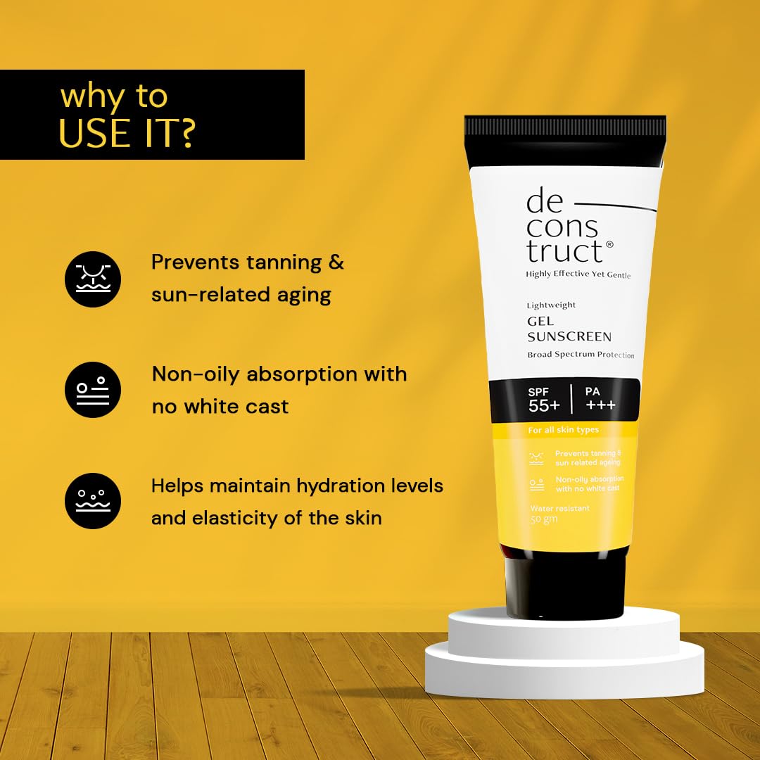 Deconstruct Face Gel Sunscreen Spf 55+ And Pa+++ |For Oily Skin, Combination Skin, Normal Skin | Broad Spectrum Sunscreen, No White Cast, Lightweight, Non Greasy - Vamzn#