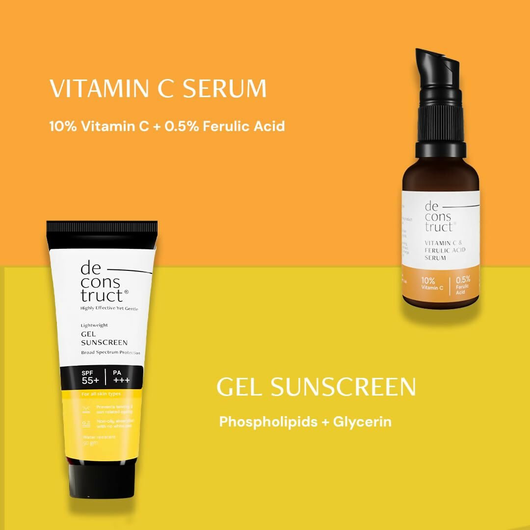 Deconstruct Sun Protect Duo 10% Vitamin C Face Serum + Gel Sunscreen, Get Glowing Skin with Sun Protection, No White Cast, Non Irritating & Lightweight - Vamzn#