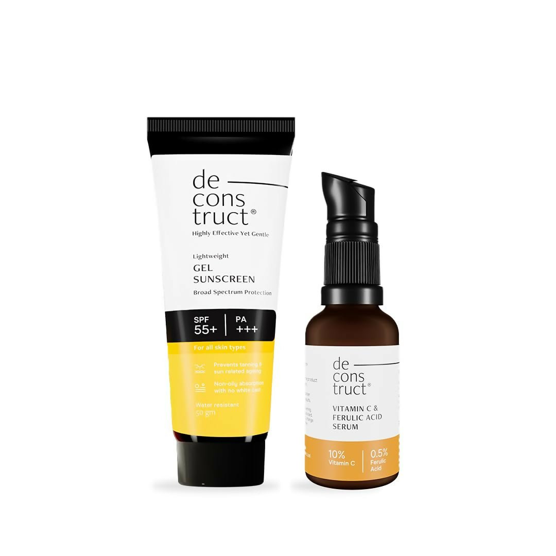 Deconstruct Sun Protect Duo 10% Vitamin C Face Serum + Gel Sunscreen, Get Glowing Skin with Sun Protection, No White Cast, Non Irritating & Lightweight - Vamzn#