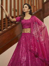 Deep Pink Art Silk Embroidered Designer Lehenga - Vamzn#