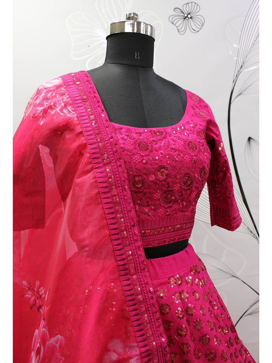 Deep Pink Art Silk Embroidered Designer Lehenga - Vamzn#