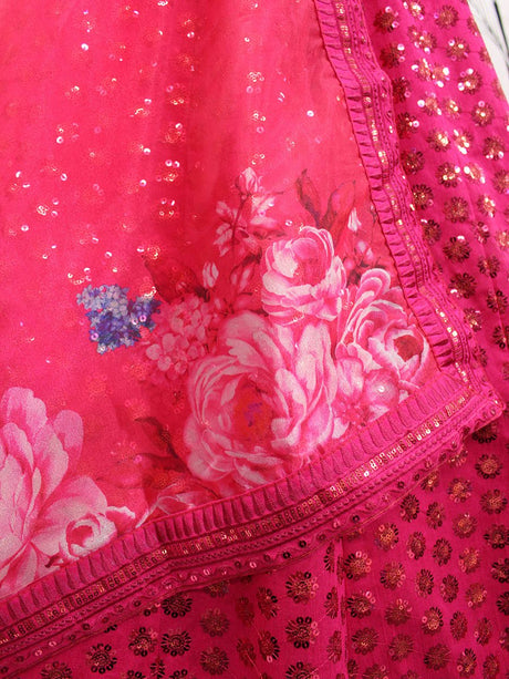 Deep Pink Art Silk Embroidered Designer Lehenga - Vamzn#