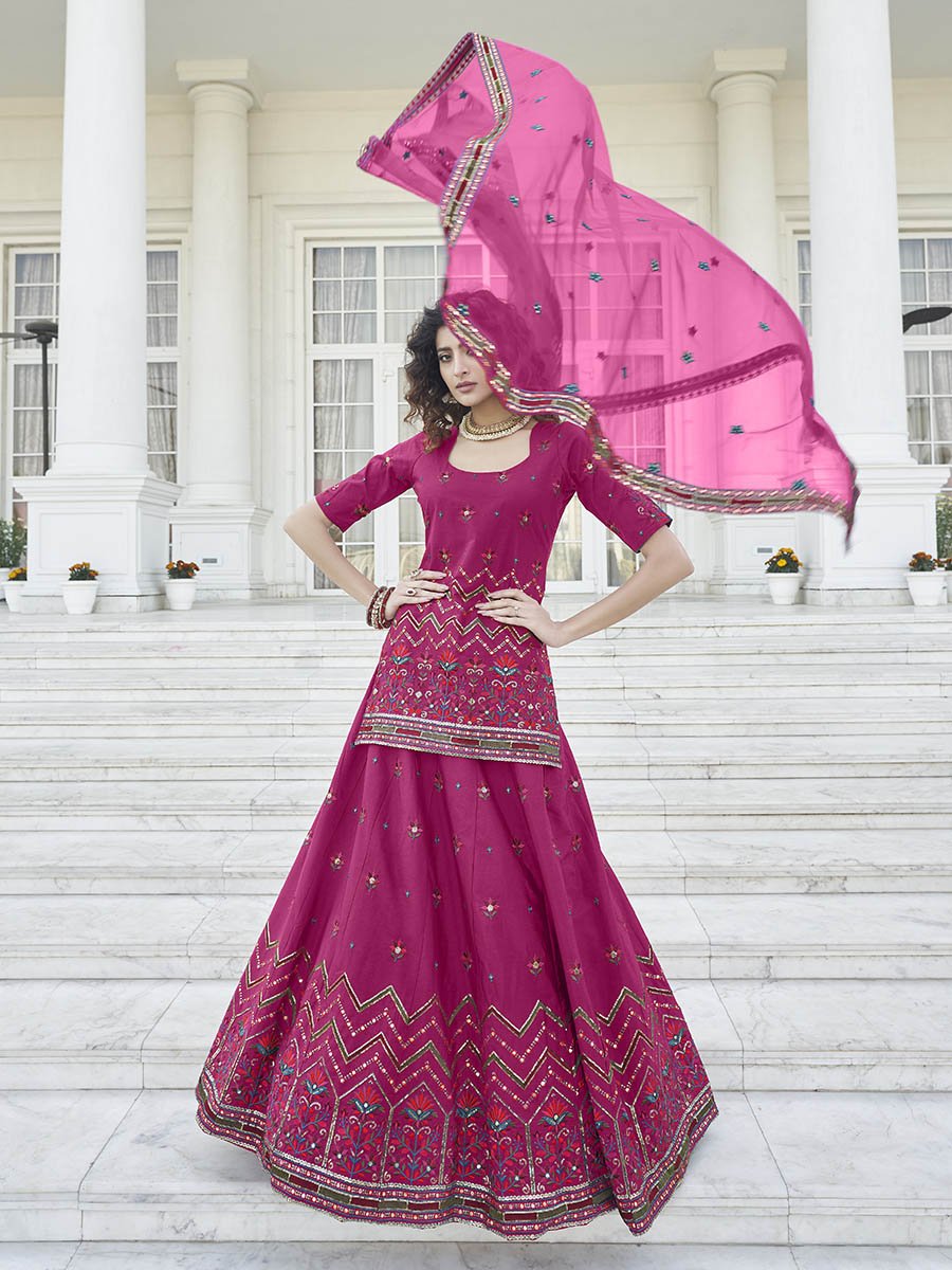 Deep Pink Embroidered Designer Lehenga - Vamzn#