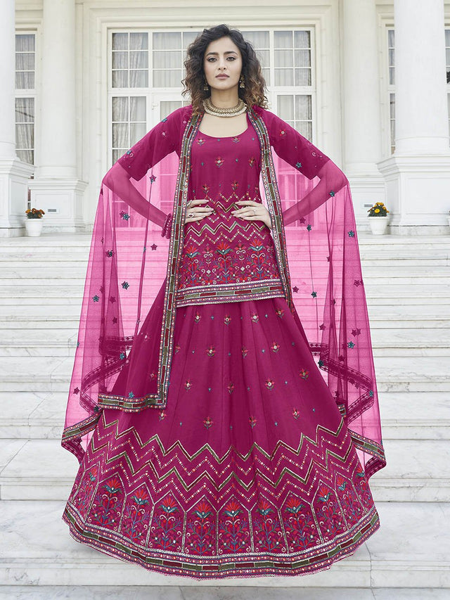 Deep Pink Embroidered Designer Lehenga - Vamzn#