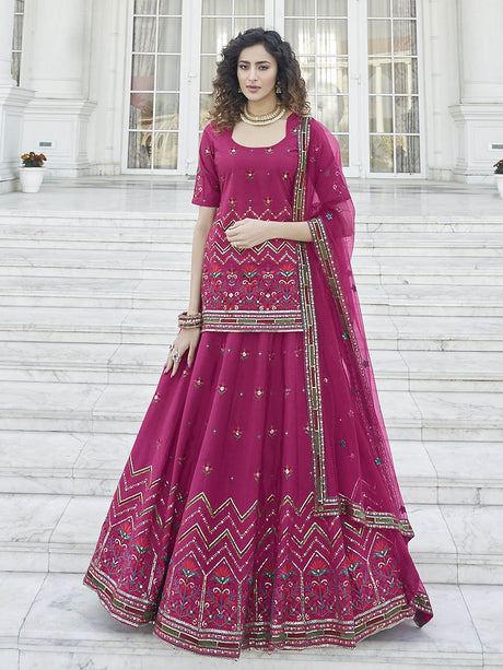 Deep Pink Embroidered Designer Lehenga - Vamzn#