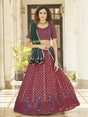 Deep Pink & Green Georgette Embroidered Designer Lehenga - Vamzn#