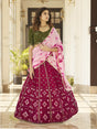 Deep Pink & Olive Green Pink Georgette Embroidered Designer Lehenga - Vamzn#