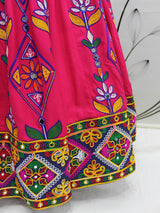 Deep Pink Viscose Rayon and Cotton Embroidered with Print Designer Lehenga - Vamzn#