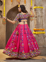 Deep Pink Viscose Rayon and Cotton Embroidered with Print Designer Lehenga - Vamzn#