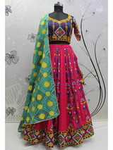 Deep Pink Viscose Rayon and Cotton Embroidered with Print Designer Lehenga - Vamzn#