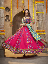 Deep Pink Viscose Rayon and Cotton Embroidered with Print Designer Lehenga - Vamzn#