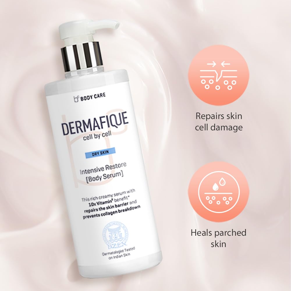 Dermafique Intensive Restore Body Lotion Serum with Vitamin E – 300ml, Body Lotion for Dry Skin, with 10x Vitamin E Benefits & Deep Hydration, Moisturizer for Body | Dermatologist Tested - Vamzn#