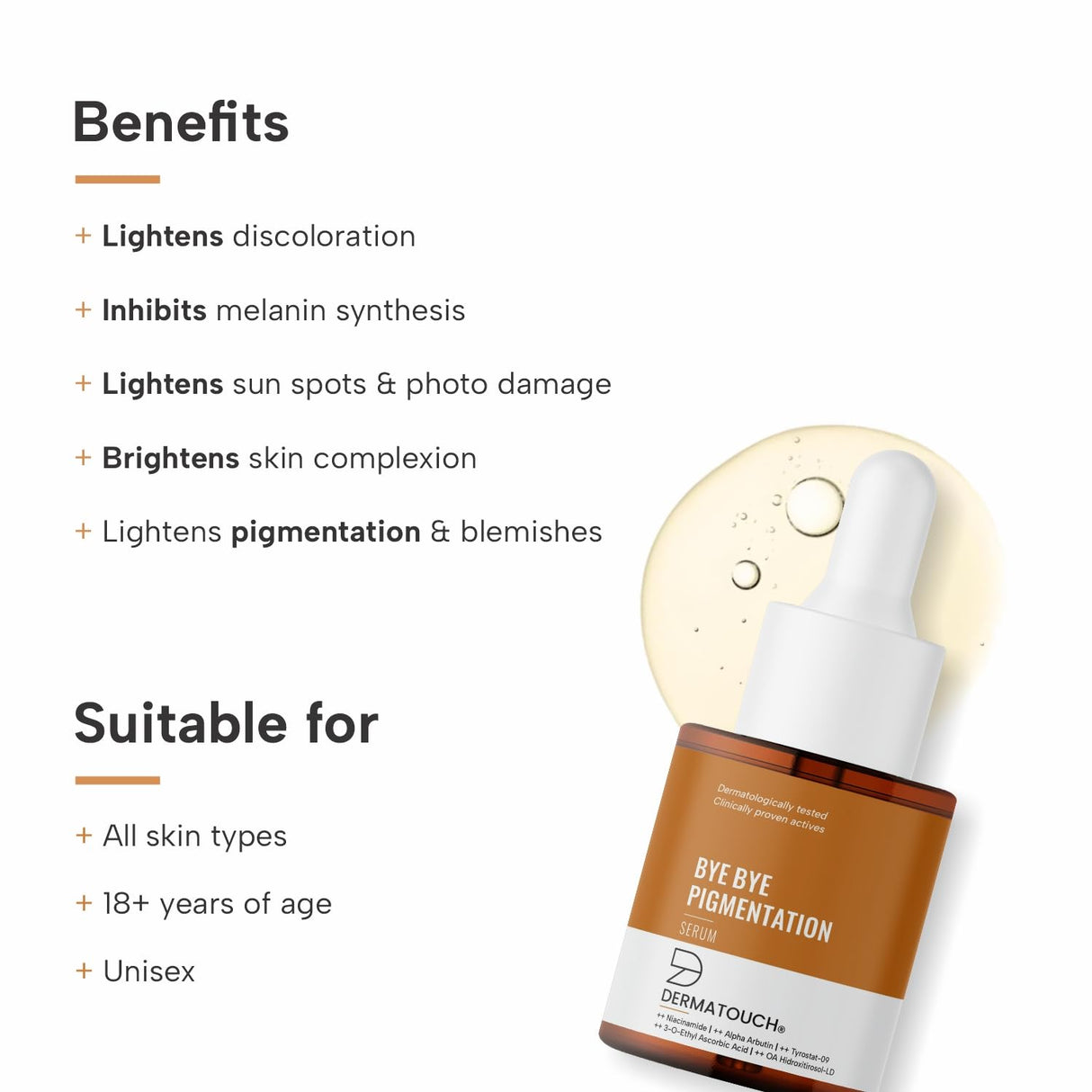 DERMATOUCH Bye Bye Pigmentation Serum | For Pigmentation, Dark Spots, Blemishes | For all skin types | For Both Men & Women | 18ml - Vamzn#