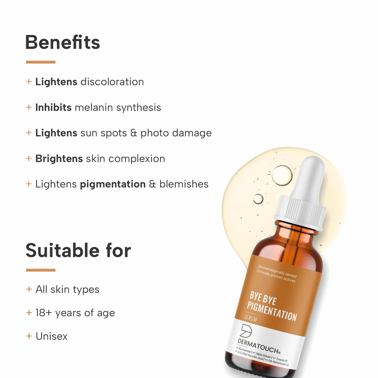 DERMATOUCH Bye Bye Pigmentation Serum | For Pigmentation, Dark Spots, Blemishes | For all skin types | For Both Men & Women | 18ml - Vamzn#