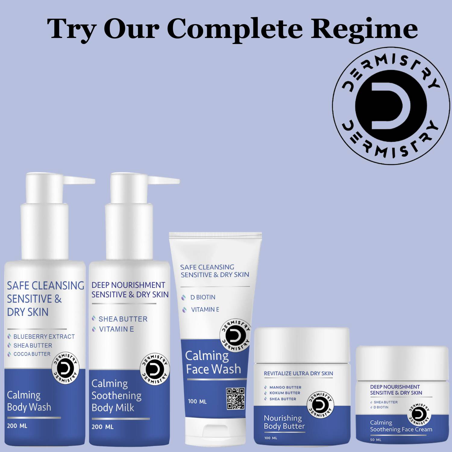 Dermistry Sensitive & Dry Skin Body Butter Lotion & Safe Calming Face Wash - Vamzn#