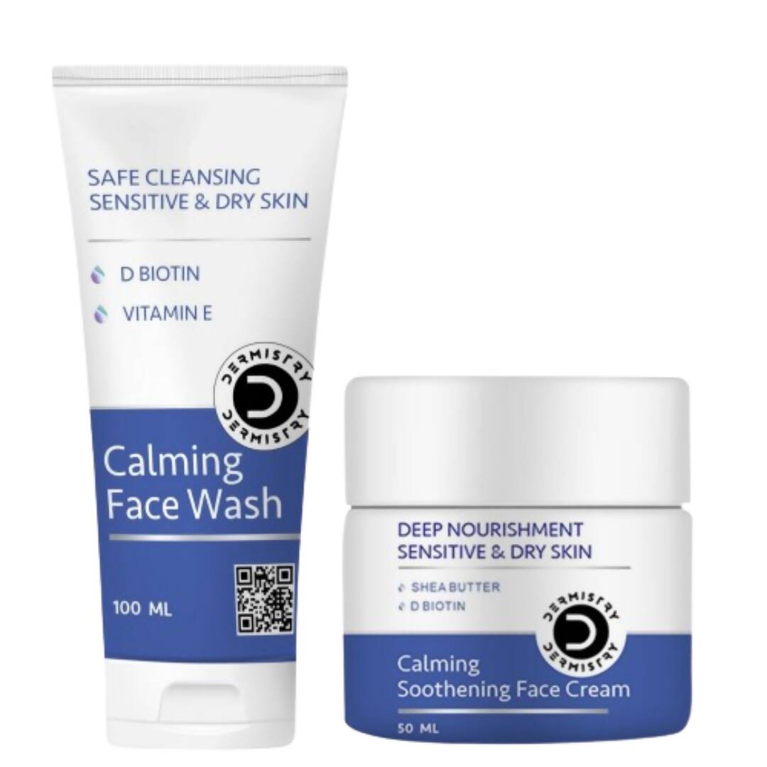 Dermistry Sensitive & Dry Skin Calming Face Wash & Calming Soothening Face Cream - Vamzn#