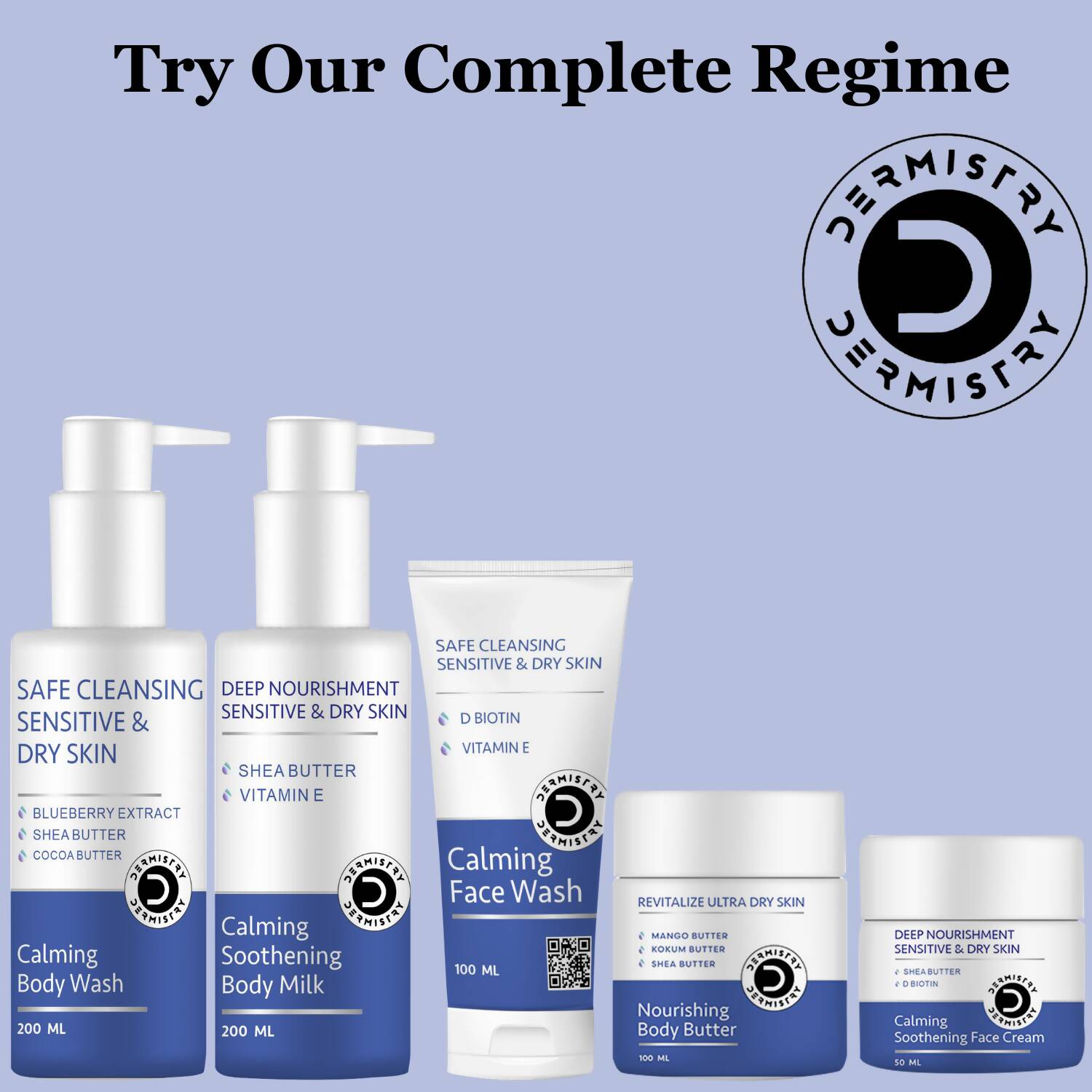 Dermistry Sensitive & Dry Skin Calming Face Wash & Calming Soothening Face Cream - Vamzn#