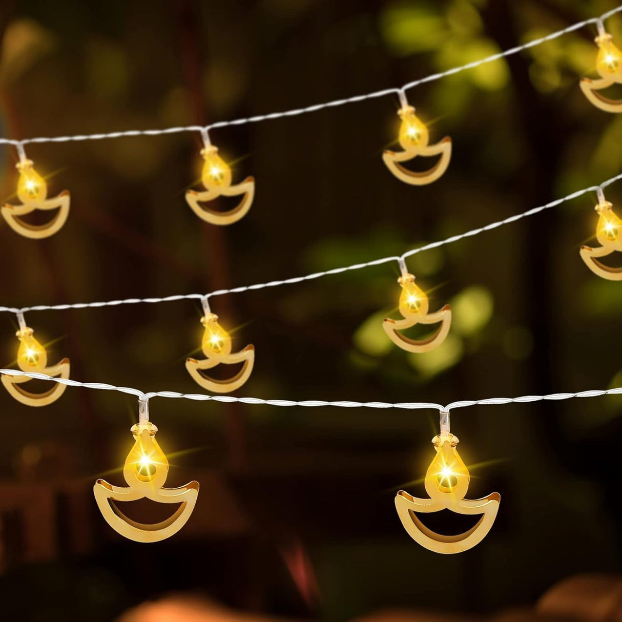 DesiDiya® 35 Feet Long LED Power Pixel Serial String Light, 360 Degree Light in Bulb | Copper Led Pixel String Light for Home Decoration,Diwali,Christmas(Warm White) Pack of 1 Gold Diya String - Vamzn#