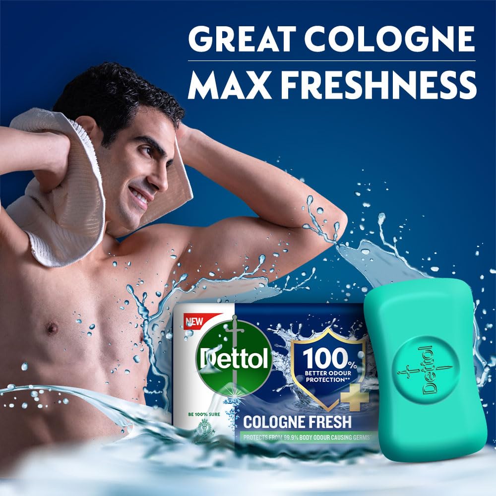 Dettol Cologne Fresh Bathing Soap Bar with 100% better odour protection - 100g Pack of 4, (400gm) - Vamzn#