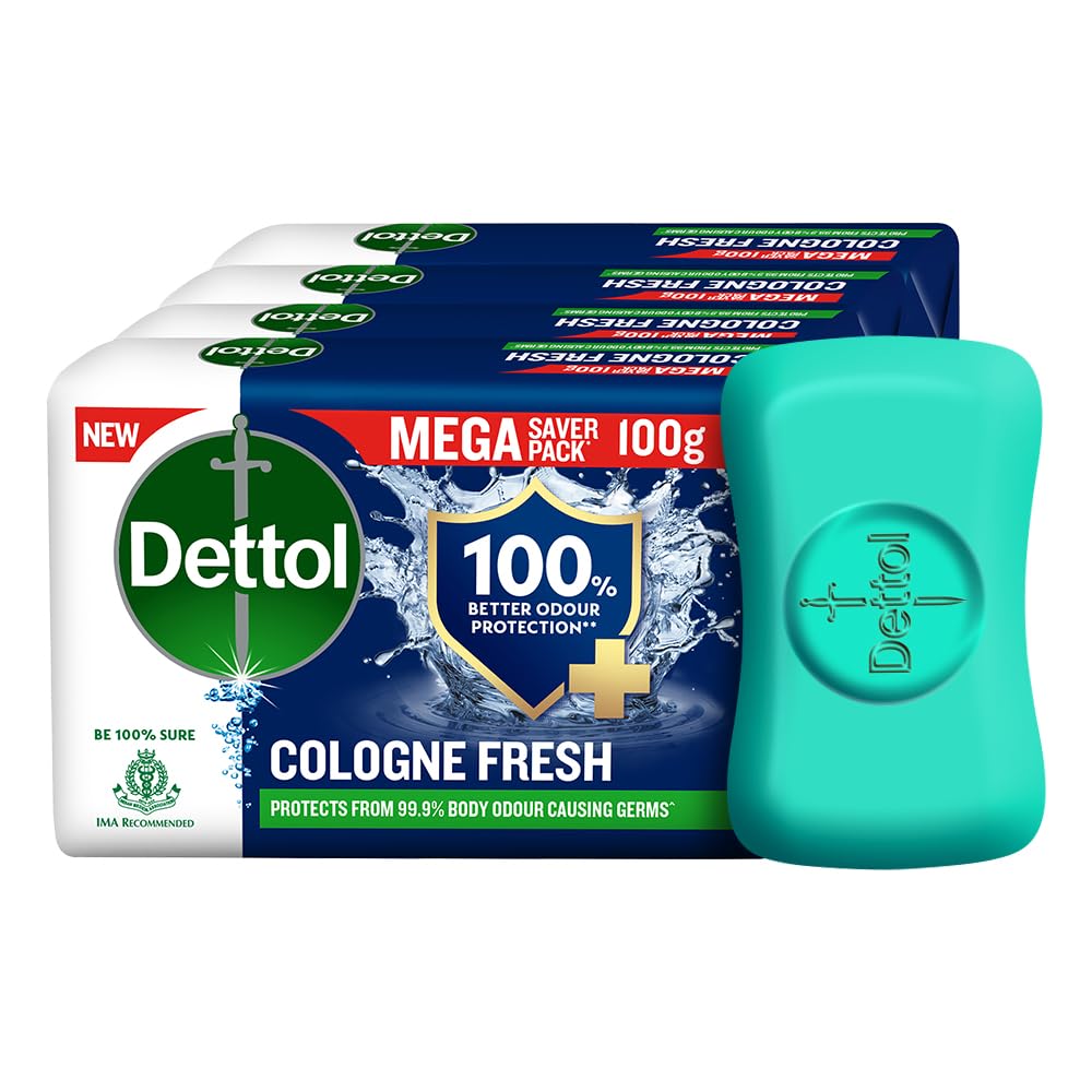 Dettol Cologne Fresh Bathing Soap Bar with 100% better odour protection - 100g Pack of 4, (400gm) - Vamzn#