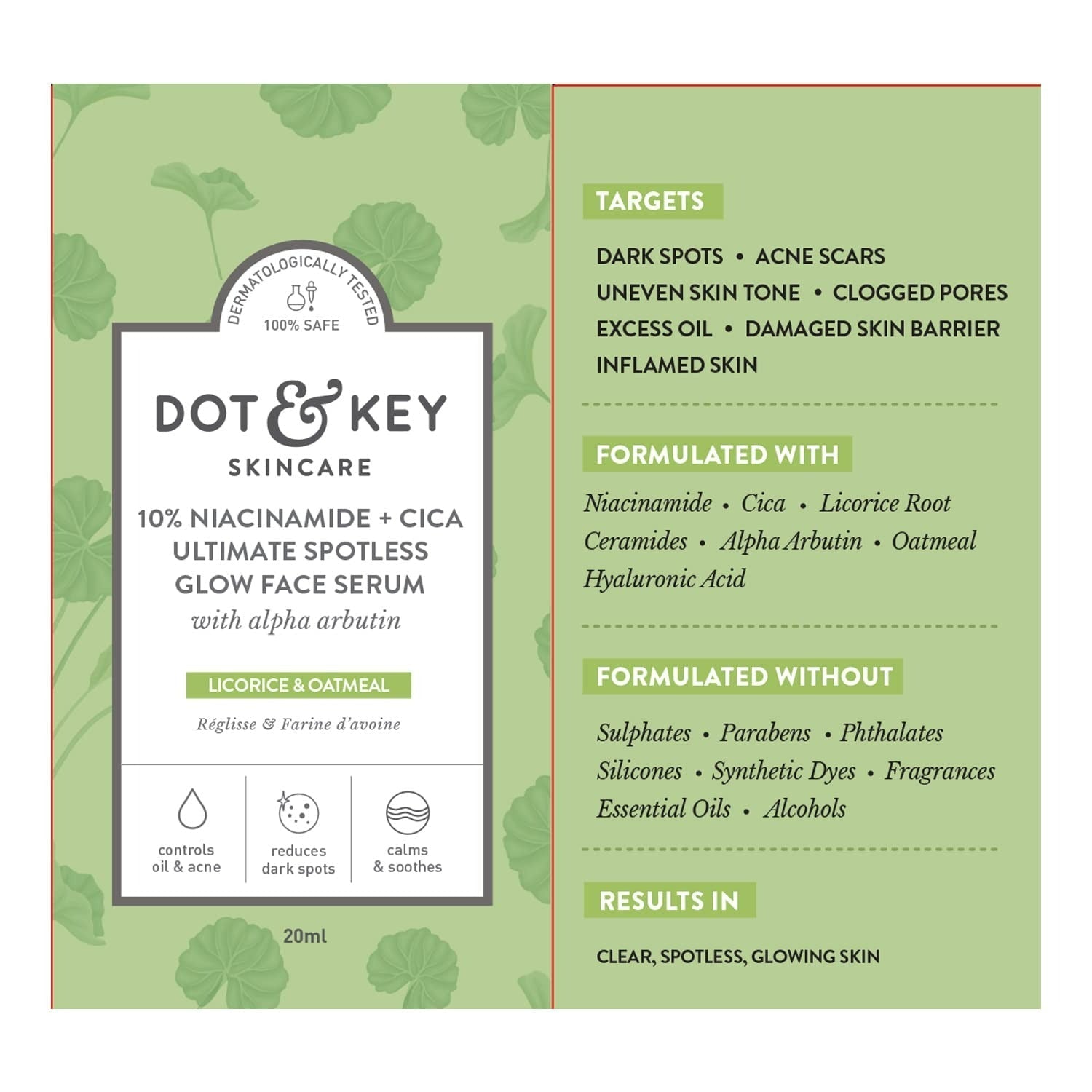 Dot & Key 10% Niacinamide Cica Glow Face Serum, Fades Acne Scars & Dark Spots - Vamzn#