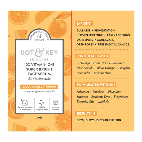 Dot & Key 10% Vitamin C + E, 5% Niacinamide Serum | Vitamin C Serum For Glowing Skin | Fades Dark Spots | Vit C Serum with Blood Orange & Pumpkin | For Uneven & Dull Skin | For All Skin Types | 20ml - Vamzn#