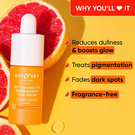 Dot & Key 10% Vitamin C + E, 5% Niacinamide Serum | Vitamin C Serum For Glowing Skin | Fades Dark Spots | Vit C Serum with Blood Orange & Pumpkin | For Uneven & Dull Skin | For All Skin Types | 20ml - Vamzn#