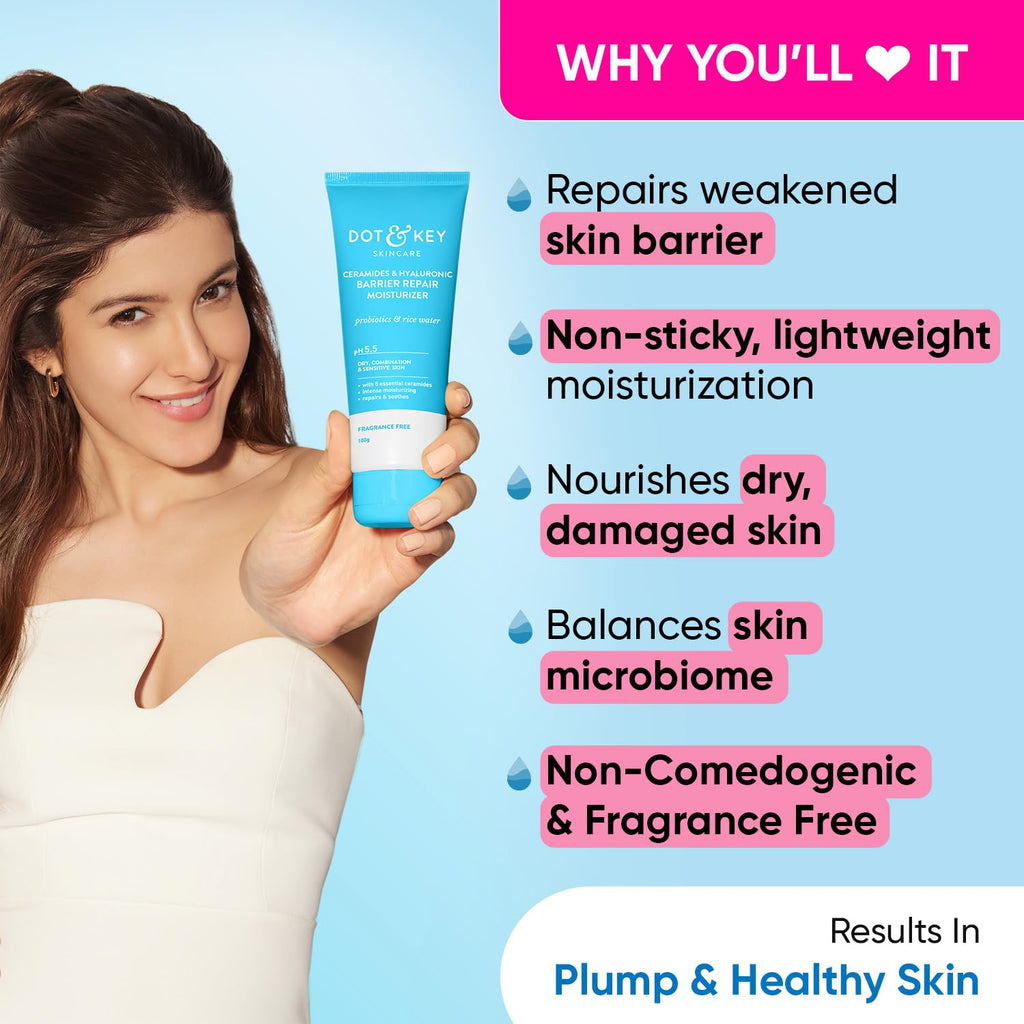 Dot & Key Ceramides Moisturizer with Hyaluronic for Intense Moisturizing and Skin Strengthening | With Probiotic & Rice Water I Barrier Repair Cream | For Dry Skin, Normal Skin & Sensitive Skin | 100g - Vamzn#