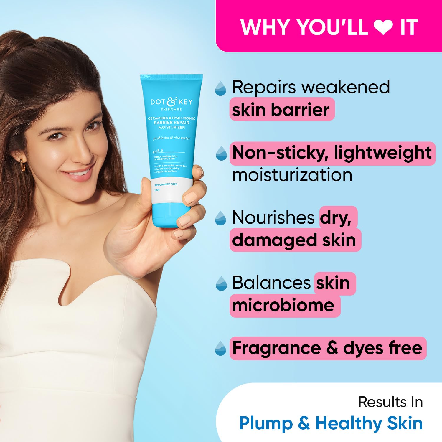 Dot & Key Ceramides Moisturizer with Hyaluronic for Intense Moisturizing and Skin Strengthening | With Probiotic & Rice Water I Barrier Repair Cream | For Dry Skin, Normal Skin & Sensitive Skin | 100g - Vamzn#