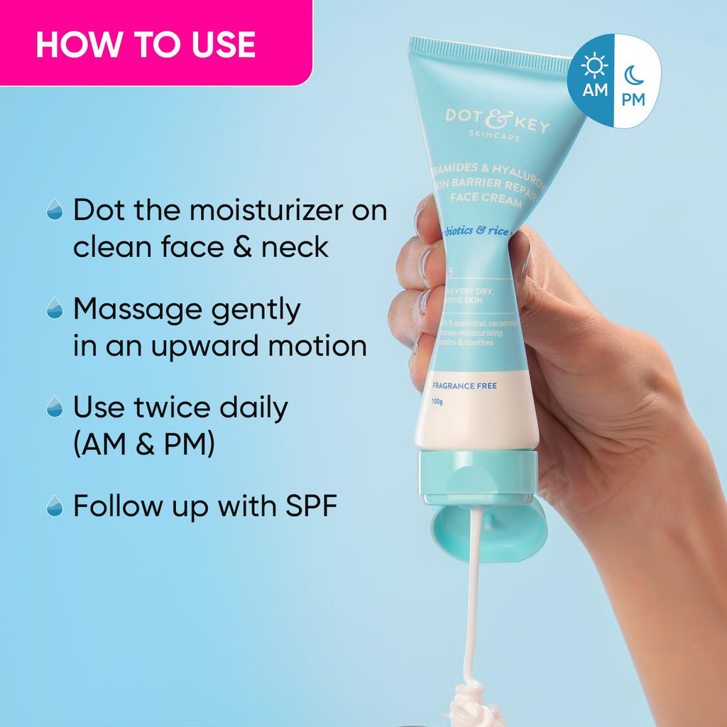 Dot & Key Ceramides Moisturizer with Hyaluronic for Intense Moisturizing and Skin Strengthening | With Probiotic & Rice Water I Barrier Repair Cream | For Dry Skin, Normal Skin & Sensitive Skin | 100g - Vamzn#