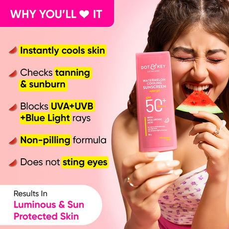 Dot & Key Watermelon Hyaluronic Cooling Sunscreen SPF 50 PA+++| for Oily, Normal & Combination Skin | UV + Blue Light Protection | Lightweight | No White Cast | Boosts Vitamin D Absorption | 50g… - Vamzn#