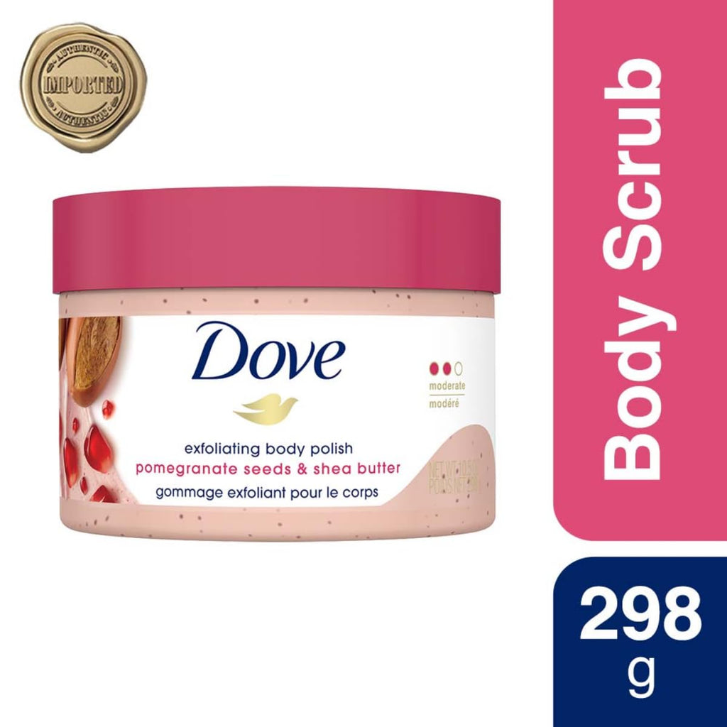 Dove Body Polish Exfoliating Scrub, Moisturizing Shea Butter and Pomegranate Seeds | Nourishes & Conditions Soft Skin | Sulphate Free, 298gm - Vamzn#