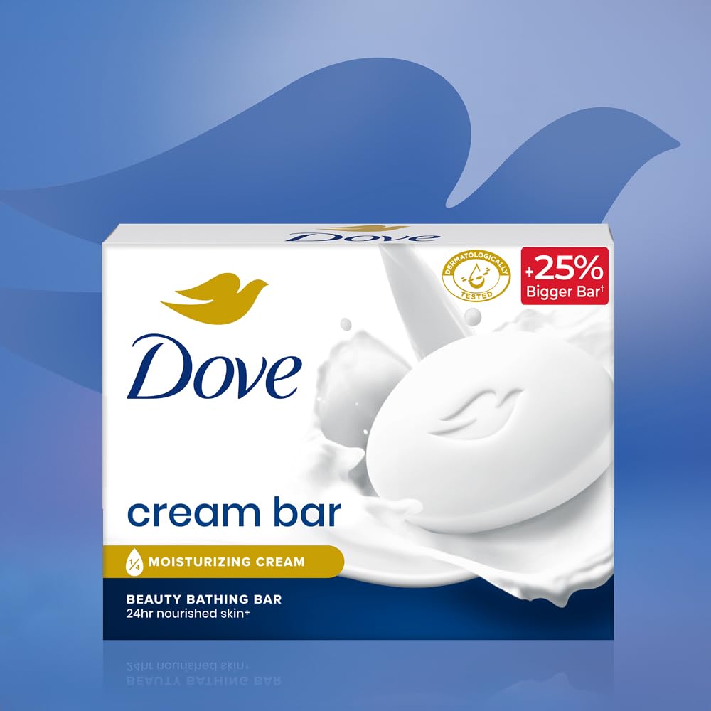 Dove Cream Bathing Beauty Bar with 1/4 Moisturising Cream For Soft, Smooth, Glowing Skin, 125 g (Pack of 8), White - Vamzn#