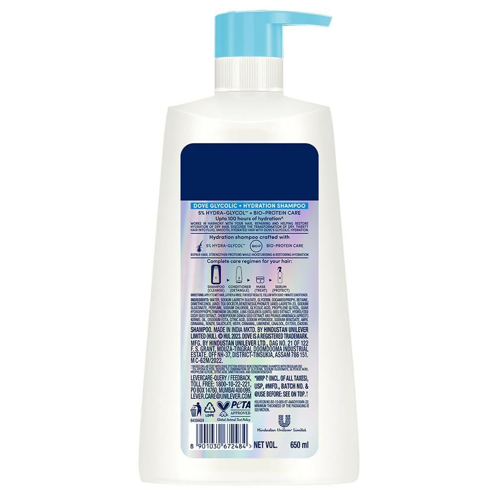 Dove Glycolic + Hydration Shampoo With 5% Hydra - Glycol For Upto 100 Hours Of Hydrated, Fluid Hair - Vamzn#