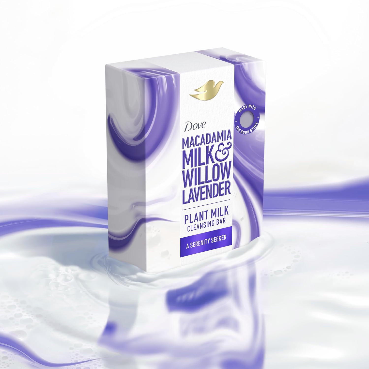 Dove Plant Milk Cleansing Bar Soap Macadamia Milk & Willow Lavender 4 Count for Moisturized Skin Gentle Cleanser, No Sulfate Cleansers or Parabens, 98% Biodegradable Formula 5 oz - Vamzn#