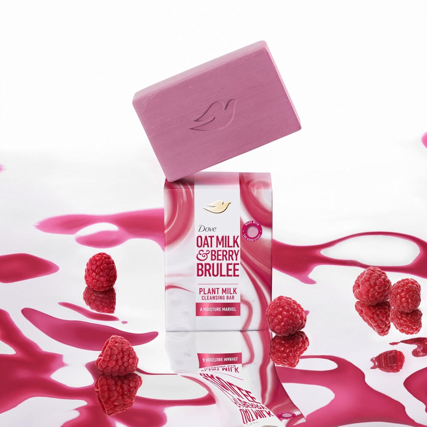 Dove Plant Milk Cleansing Bar Soap Oat Milk & Berry Brulee 4 Count for Moisturized Skin Gentle Cleanser, No Sulfate Cleansers or Parabens, 98% Biodegradable Formula 5 oz - Vamzn#