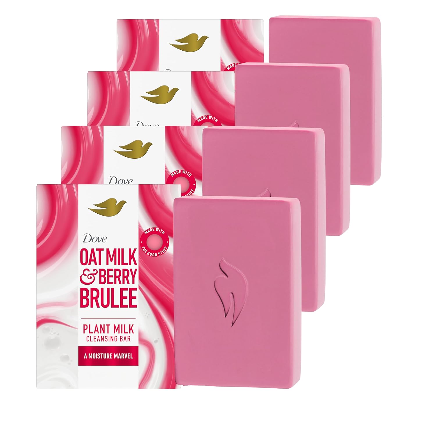 Dove Plant Milk Cleansing Bar Soap Oat Milk & Berry Brulee 4 Count for Moisturized Skin Gentle Cleanser, No Sulfate Cleansers or Parabens, 98% Biodegradable Formula 5 oz - Vamzn#