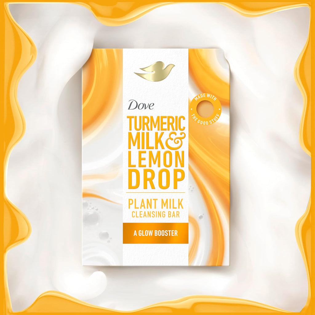 Dove Plant Milk Cleansing Bar Soap Turmeric Milk & Lemon Drop Glow Booster 4 Count, No Sulfate Cleansers or Parabens, 98% Biodegradable Formula 5 oz - Vamzn#