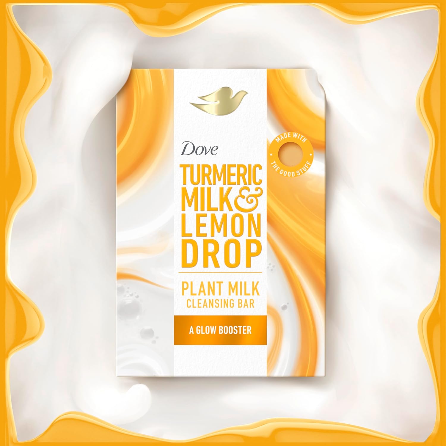 Dove Plant Milk Cleansing Bar Soap Turmeric Milk & Lemon Drop Glow Booster 4 Count, No Sulfate Cleansers or Parabens, 98% Biodegradable Formula 5 oz - Vamzn#