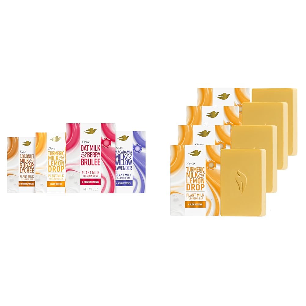 Dove Plant Milk Cleansing Bar Soap Variety Pack 4 for Moisturized Skin, with Gentle Cleansers, No Sulfate Cleansers or Parabens, 98% Biodegradable Formula, 5 oz - Vamzn#