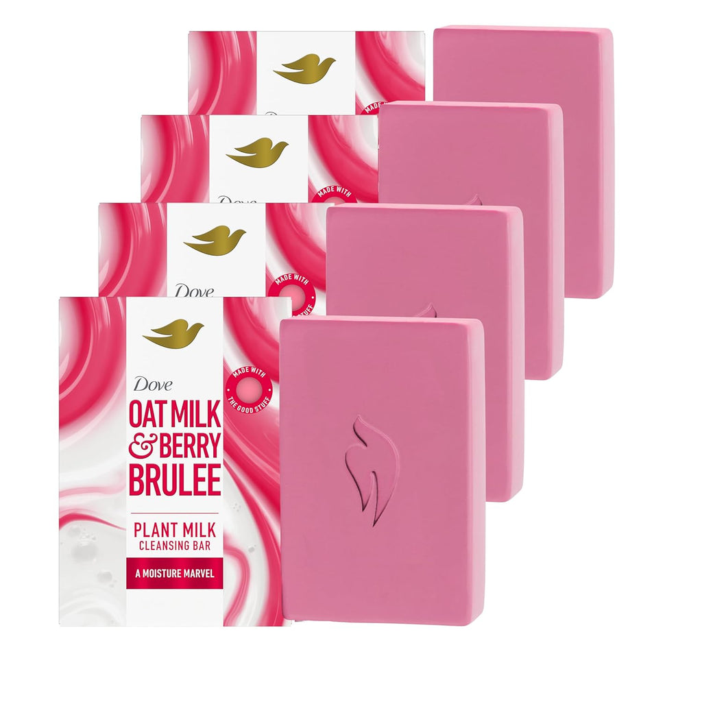 Dove Plant Milk Cleansing Bar Soap Variety Pack 4 for Moisturized Skin, with Gentle Cleansers, No Sulfate Cleansers or Parabens, 98% Biodegradable Formula, 5 oz - Vamzn#