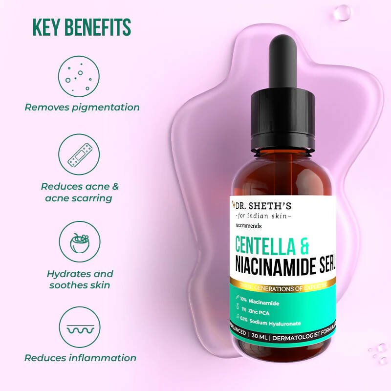 Dr. Sheth's Centella & 10% Niacinamide Face Serum For Acne Scars, Acne Marks, Redness & Skin Irritation, For All Skin Types - Vamzn#