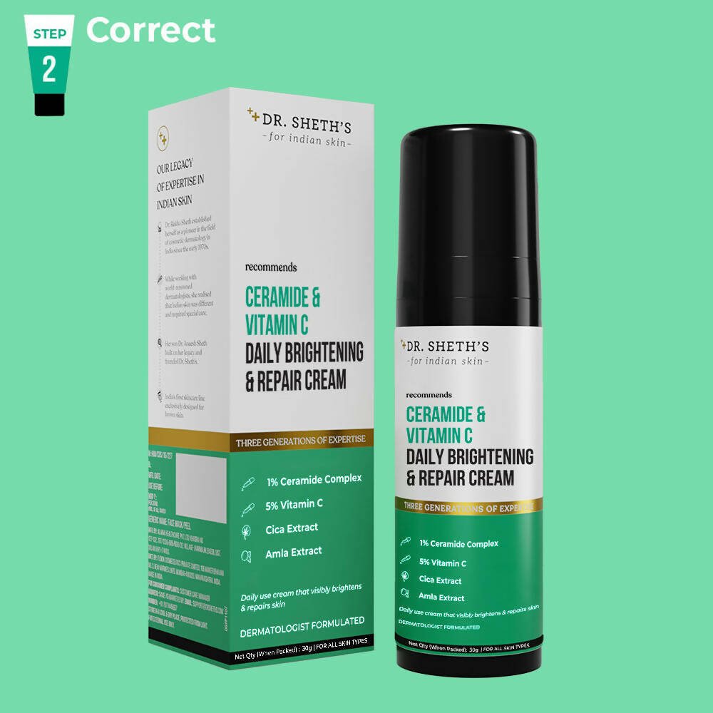 Dr. Sheth's Ceramide & Vitamin C Daily Brightening & Repair Face Cream With 5% Vitamin C, Cica & Amla, Brightens & Repairs Skin - Vamzn#