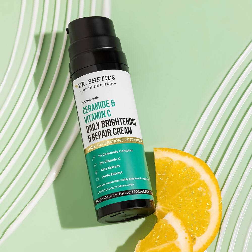 Dr. Sheth's Ceramide & Vitamin C Daily Brightening & Repair Face Cream With 5% Vitamin C, Cica & Amla, Brightens & Repairs Skin - Vamzn#